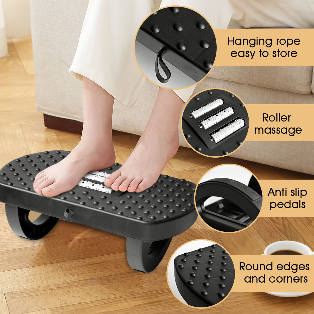 Footrest Under Desk - ポータブルホームオフィスフットスツール人間工学に基づいたデスク下フットレストフットスツールスイングマッサージローラー付き腰脚疲労を軽減