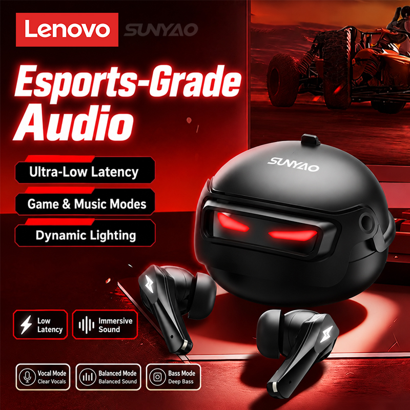 Esports Gaming Gear - Lenovo GT101 ゲーミングヘッドセット、ワイヤレスBluetooth 6.0、ゲームモード対応、低遅延、ノイズキャンセリング、eスポーツ用ヘッドホン、新品